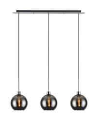DK1303  Lori Linear Pendant, 3 Light Adjustable E27, Polished Chrome/Chrome Open Mouth Round Globe Shades
